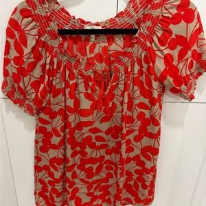 Joie Red and Cream Floral Blouse
